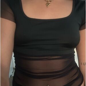 Sheer black square neck top